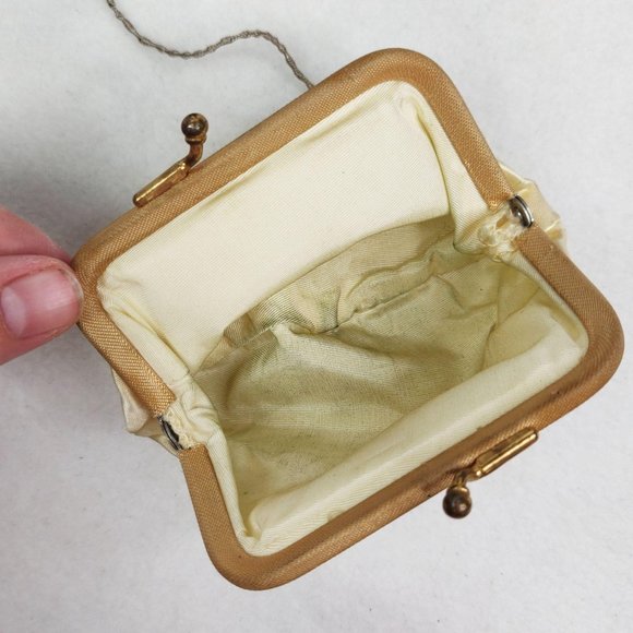 Vintage 1940s DECO Style Black Evening Bag Clutch Attached Chantelle Coin Bag - Picture 6 of 9